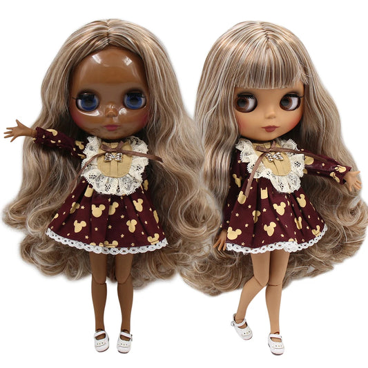 Custom Blythe Doll – Handmade Art Brown Black Doll with Outfits & Accessories | Collectible OOAK Gift for Girls & Adults